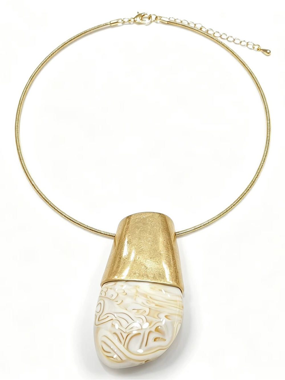 Gold and Cream Statement Pendant Necklace